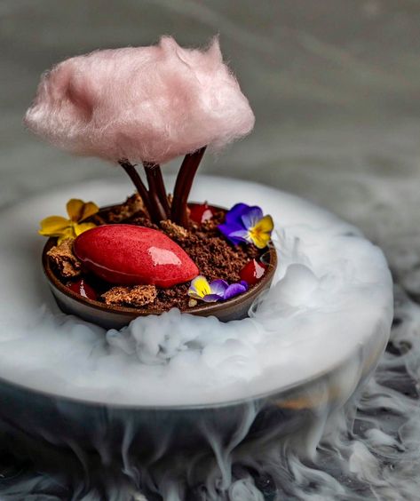 Look at the amazing visuals you can give your dish with dry ice! 👀 • Reposted: ALMOST TOO PRETTY TO EAT! 🌸 Tattu signature cherry blossom dessert complete with candy floss blossom and chocolate tree 🌸 • What better way to finish your Tattu experience • #dryice #chillistick #tattu #dessert #desserts #dessertporn #dessertheaven #dryicedessert #candyfloss #dessertart Cherry Blossom Dessert, Dry Ice Drinks, Tree Dessert, Ice Dessert, Molecular Gastronomy Recipes, Food Presentation Plates, Fine Dining Desserts, Chocolate Tree, Dessert Presentation