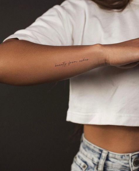 Arm Writing Tattoo, Tricep Tattoos, Small Girly Tattoos, Tattoo Spots, Cursive Tattoos, Small Pretty Tattoos, Elbow Tattoos, Writing Tattoos, Petite Tattoos