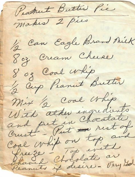 Peanut Butter Pie With Eagle Brand Milk, Eagle Brand Peanut Butter Pie, Amish Peanut Butter Pie Recipe, Eagle Brand Milk, Chocolate Peanut Butter Pie, Breaking Bread, Chocolate Crust, Handwritten Recipes, Peanut Butter Pie