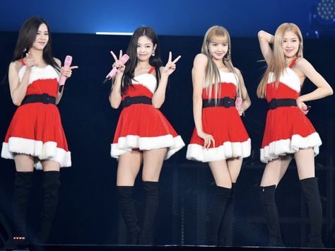 BlackPink performing at a concert on Christmas day....isn't it just too cute to see them in the Santa dresses!😘😘 Blackpink Pp, Txt Daydream, Kpop Nails, Pin Search, Blackpink Wallpaper, Blackpink Members, Pink Kpop, Blackpink Funny, Body Picture