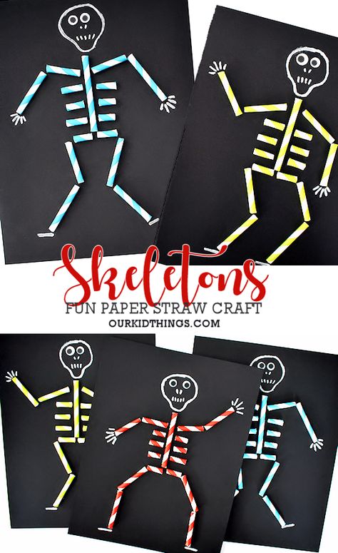 Paper Straws Crafts, Skeleton Craft, Straw Crafts, Halloween Crafts For Toddlers, Halloween Arts And Crafts, Halloween Preschool, Easy Halloween Crafts, Halloween Craft, Halloween Diy Crafts