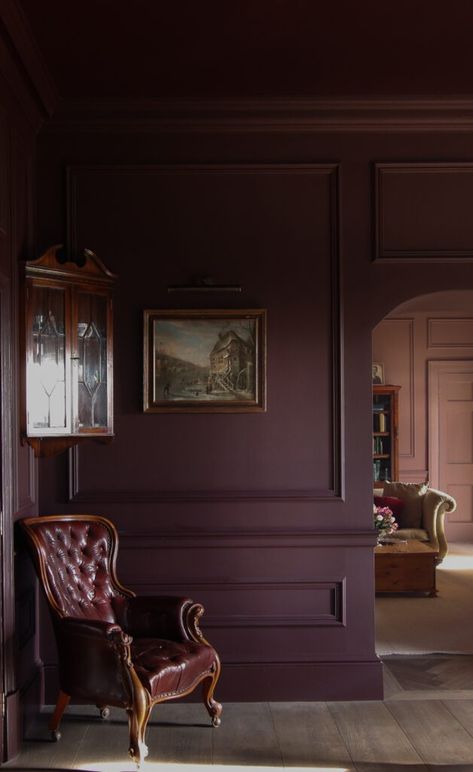 Interiors - Amy Izat Dark Burgundy Walls, Muted Plum Paint, Dark Plum Living Room, Aubergine Living Room, Aubergine Walls, Plum Interiors, Dark Red Walls, Plum Living Room, Artdeco Interiors