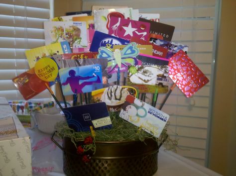 gift card bouquet | ... " on this gift card bouquet that I created for my girlfriends 30 th Gift Card Raffle Basket, Gift Card Tree, Gift Card Basket, Fundraiser Baskets, Card Bouquet, Gift Card Bouquet, Gift Card Displays, Gift Card Presentation, Auction Basket