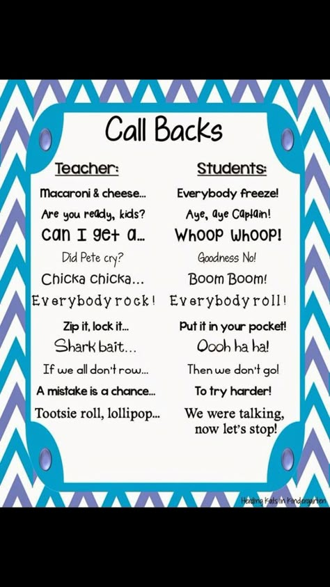 Cool Call backs for the classroom Classroom Chants, Organization Classroom, Transition Songs, Teaching Classroom Management, Classroom Songs, Prek Classroom, Substitute Teaching, Classroom Management Tool, Classroom Behavior Management