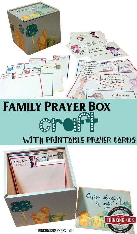 Family Prayer Box Craft With Printable Prayer Cards Make a Family Prayer Box Craft and six corresponding sets of Printable Prayer Cards for Kids to teach your children about prayer! Prayer Box Diy Free Printables, Prayer Box Ideas, Harvest Prayer, Prayer Box Craft, Prayer Morning, Prayer Crafts, Prayer Jar, Kids Prayer, Family Prayer