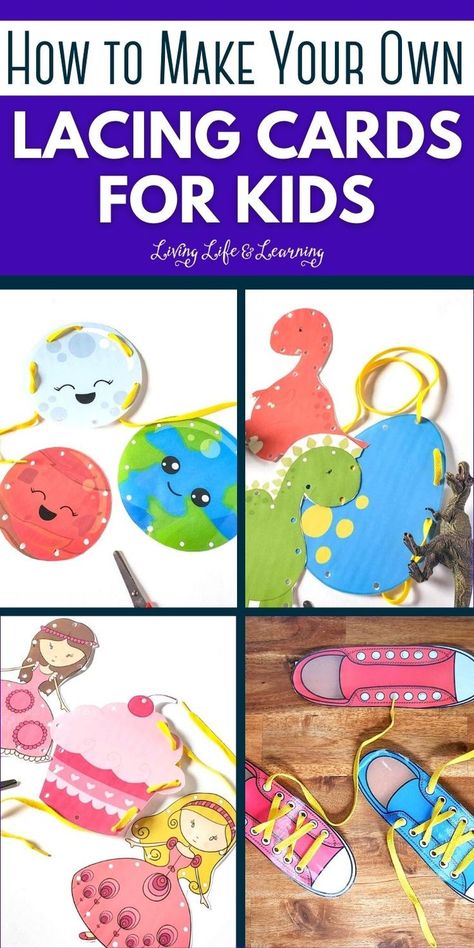 How to Make Your Own Lacing Cards for Kids Diy Lacing Cards, Color Activities For Toddlers, Summer Activities For Toddlers, Craft Activities For Toddlers, Homeschool Lessons, Indoor Activities For Toddlers, Lacing Cards, Art Activities For Toddlers, Fun Activities For Toddlers