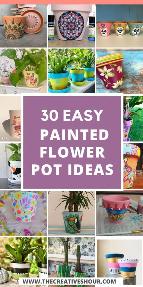 35 Aesthetic, Hand Painted Flower Pots, Painting Pots, Flower Pot Ideas, Painted Flower Pot, Clay Pot Projects, Plant Pot Design, Flower Pot Art, Terra Cotta Pot Crafts