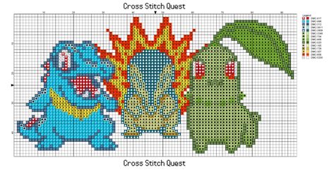 Johto Starters, Pokemon Cross Stitch Patterns, Starter Pokemon, Pokemon Cross Stitch, Pixel Art Pokemon, Pokemon Pattern, Pokemon Perler Beads, Hama Beads Design, Kawaii Crochet