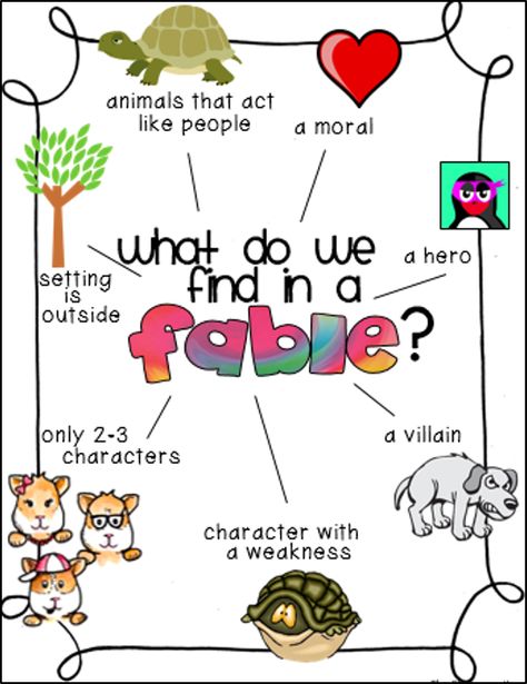 Fables anchor chart Fables Anchor Chart, Teaching Fables, Fables Activities, Ela Anchor Charts, Traditional Literature, Reading Genres, Reading Anchor Charts, 4th Grade Reading, 3rd Grade Reading