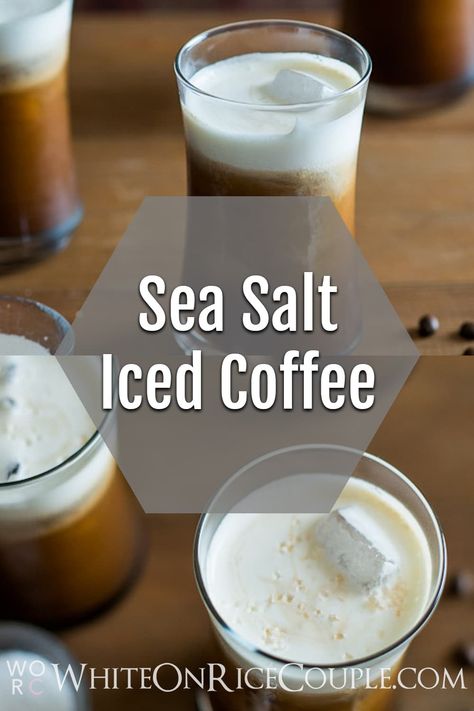 Sea Salt Cream Iced Coffee Recipe from @whiteonrice Sea Salt Cream Recipe, Costa Drinks, Salted Caramel Iced Coffee, Carmel Coffee, Sea Salt Recipes, Salted Caramel Coffee, Iced Coffee Recipe, Honey Coffee, Cold Coffee Recipes