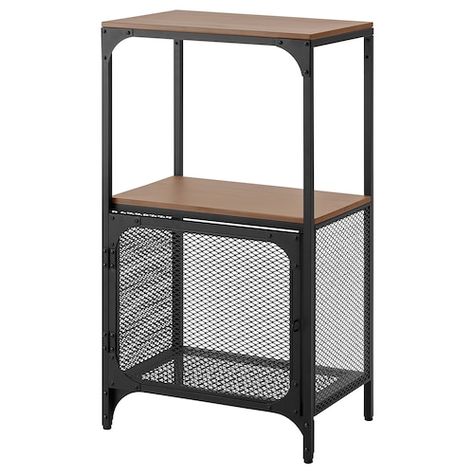 FJÄLLBO Shelving unit - black - IKEA Fjällbo Ikea, Ikea Storage Shelves, Rustic Shelving Unit, Library Lounge, Ikea Canada, Cube Storage Unit, Metal End Tables, Solid Wood Shelves, Home Coffee Bar