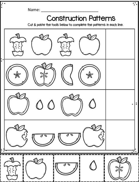 Apple Worksheets for Preschoolers — Preschool Play and Learn Preschool Apple Worksheets, Apple Worksheet, Preschool Pattern Worksheets, Preschool Vibes, Pattern Worksheets For Kindergarten, Apple Life Cycle, Preschool Patterns, Kids Routine, Weather Worksheets