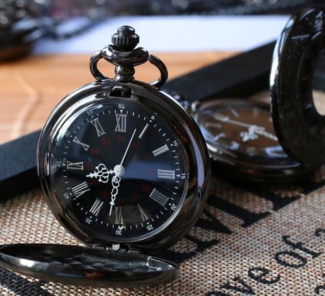 Groomsmen Gift Black Pocket Watch with Roman numerals Groomsmen gifts Wedding pocket watch VQ005 https://www.steampunkartifacts.com/collections/steampunk-bracelets Vest Chain, Steampunk Bracelet, Pocket Watch Necklace, Pocket Watch Antique, Mens Gear, Groomsmen Gifts, Groomsmen Gift, Luxury Watches For Men, Gifts Wedding