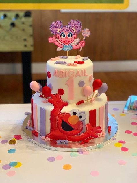 Abby Cadabby and Elmo Cake Idea Sesame Street Birthday Pink Elmo Birthday Cake, Abby Cadabby Smash Cake, Elmo Abby Birthday Cake, Abby Sesame Street Birthday Party, Abby Cadabby And Elmo Party Ideas, Elmo And Abby Cadabby Cake, Abby Cadabby And Elmo Birthday Party Ideas, Elmo And Abby Birthday Party Girl, Abby Cadabby Birthday Cake