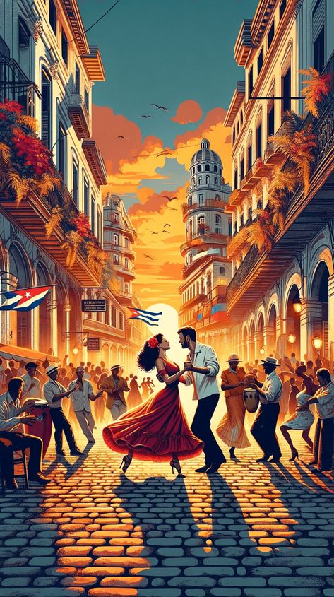 Transport yourself to the vibrant streets of Old Havana with this captivating vintage poster. Amidst the charming cobblestone streets and colonial facades, people dancing takes center stage. This poster encapsulates the timeless allure of Old Havana, making it a cherished piece of art for admirers of Cuban heritage and vintage aesthetics. With your purchase you receive 5 high resolution JPG images (300 dpi) printable in the following sizes: 2x3 Ratio file 4"x6", 6"x9", 8"x12", 10"x15", 12"x18", Vintage Cuba Aesthetic, Cuban Interior Design, Cuban Paintings, Black People Dancing, Cuban Aesthetic, Cuban Sayings, Cuba Aesthetic, Cuba Dance, High Resolution Posters