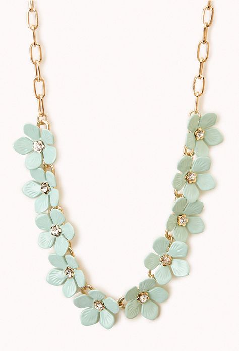 Floral Necklace | FOREVER21 Dress yourself in flowers! #Mint #Accessories #Rhinestones🌿🌸 Fashion And Beauty Tips, Neck Jewellery, Shine Bright Like A Diamond, Floral Necklace, Jade Jewelry, Glitz And Glam, Looks Style, Shop Dresses, Handbag Accessories