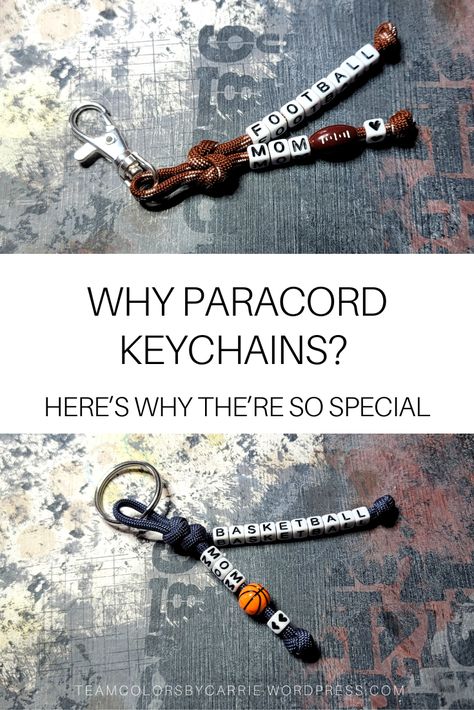 You need a way to keep track of all those keys you always seem to be carrying around, right? But why should you choose a paracord keychain (or bag tag)? Here’s the 101 guide to everything you need to know! Diy Softball Keychain, Team Crafts Sports, Sports Keychains Diy, Diy Bag Tags Sports, Track Gifts Ideas, Team Keychains Diy, Paracord Keychain With Beads, Sports Crafts To Sell, Volleyball Keychain Diy