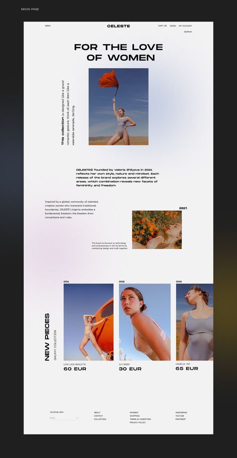 CELESTE Web design on Behance Edm Layout Design, Email Graphic Design, Website Card Design, Email Layout Design, Homepage Design Layout, Wix Website Ideas, Bottega Veneta Campaign, Japanese Web Design, Art Gallery Website