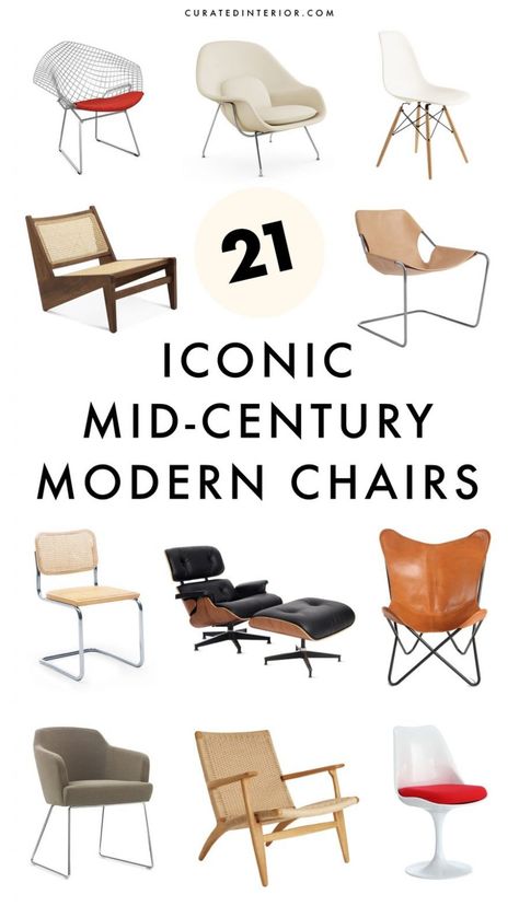 21 Iconic Mid-Century Modern Chair Designs Mid Century Modern Chairs Living Room, Modern Chair Design, Chair Sketch, Chair Tattoo, Twist Ideas, Mid Century Modern Chairs, Mid Century Chairs, Modern Decor Accessories, Mcm Chair