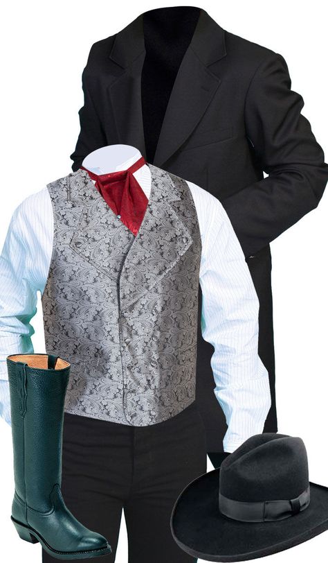 The Doc Outfit : Doc Holliday inspired 1880's Fashion Shop the Look: https://www.wwmerc.com/cgi-bin/Category.cgi?category=3991&type=store  #tombstone #docholliday #wildwestclothing #wildwestmercantile Fancy Cowboy Outfits For Men, Cowboy Outfits For Men, Wild West Clothing, Wild West Costumes, Wild West Outfits, Rdr2 Outfits, Cowboy Outfit For Men, Western Costume, Cowboy Outfit