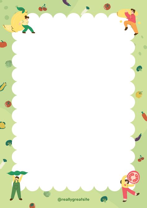 Green and White Illustrated Cute Veggie Page Border 🌱 Page Border, A4, Veggie, Vegan, Green, White, Cute, Vegetarian, Illustrated, Simple Vegetable Border Design, Border Design Drawing, Border Templates, Page Borders, Border Design, Green And White, Designs To Draw, Simple Designs, Drawings