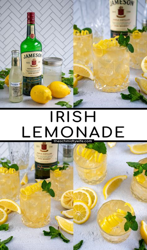 Irish Lemonade, Jameson Whiskey Drinks, Jameson Drinks, Jameson Cocktails, Irish Cocktails, Whiskey Lemonade, Bartender Drinks Recipes, Irish Drinks, Lemonade Cocktail