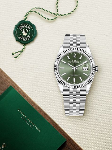 The classic watch of reference. The Rolex Datejust 36 in White Rolesor, 36 mm case, mint green dial, a Jubilee bracelet. #Rolex #Datejust #hamrajewelers Classic Watches, Rolex Datejust, Rolex Watches, Mint Green, Rolex, Mint, Bracelet, Green, White