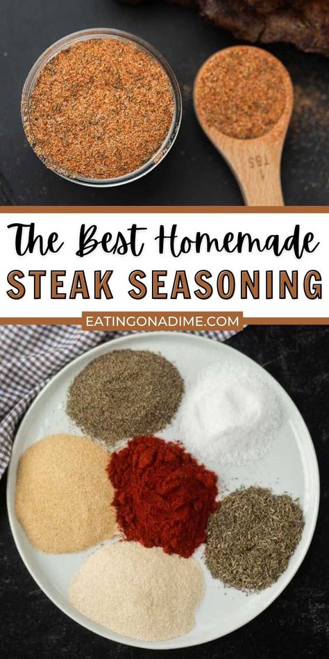 Steak Seasoning (Quick & Easy!) - Eating on a Dime Steak And Shake Fry Seasoning Recipe, How To Season A Steak, How To Season Steak, Simple Steak Seasoning, Homemade Steak Seasoning, Seasoning Steak, Season Steak, Steak Seasoning Recipe, Best Steak Seasoning