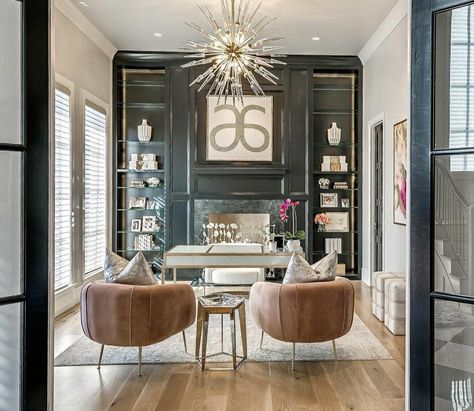 Glam Home Office Ideas, Glam Office Decor, Office Space Inspiration, Office Space Decor, Industrial Home Offices, Glam Office, Industrial Glam, Home Office Closet, Kb Homes