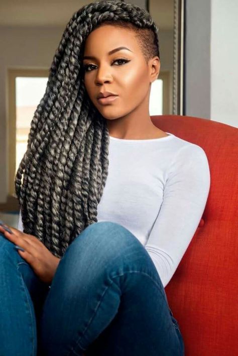 ❤ Marley Twist Styles, Gray Braids, Grey Box Braids, Crochet Braids Marley Hair, Braids Inspiration, Braids With Shaved Sides, Shaved Side Hairstyles, Braid Inspiration, Marley Hair