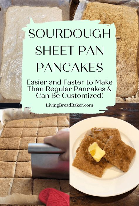 Overnight Sourdough Sheetpan Pancakes - Living Bread Baker Sheet Pan Sourdough Pancakes, Sourdough Sheet Pan Pancakes, Pancake Squares, Sourdough Pancakes Recipe, Overnight Sourdough, Sheet Pan Pancakes, Pan Pancakes, Flavored Pancakes, Delicious Pancakes