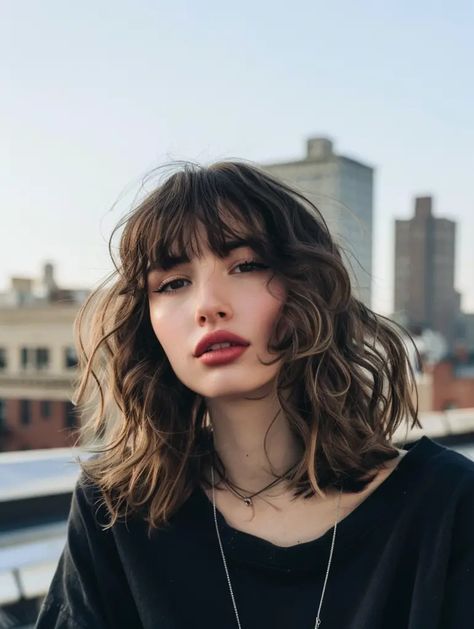 50 Trendy Wavy Hairstyles with Bangs for All Hair Lengths Bangs 2b Hair, Straight Bangs With Wavy Hair, Thick Wavy Hair With Bangs, Bangs Thick Wavy Hair, Long Wavy Bob With Bangs, Layered Wavy Hair With Bangs, Bangs For Thick Wavy Hair, Shoulder Length Wavy Hair With Bangs, Bangs And Wavy Hair