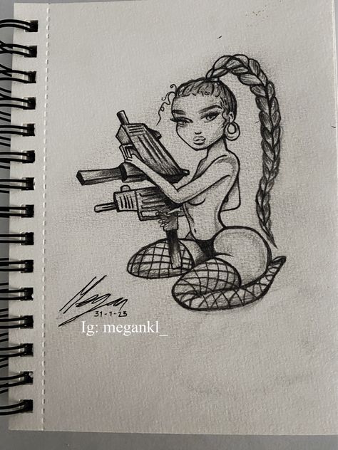 #baddie #gun #aesthetic #drawing #drawingideas #pencil #pencilart Weird Pencil Drawings, Baddie Drawings Pencil, Baddie Sketches, Drawing Baddie, Baddie Drawings Sketch, Baddie Drawings, Drawing 101, Badass Drawings, Knife Drawing