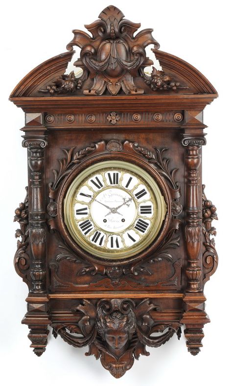 Antique Clocks For Sale, Novelty Clocks, Wall Clock Classic, Black Wall Clock, Antique French Furniture, Antique Clock, Antique Iron, Wood Clocks, Antique Clocks