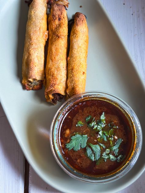 Birria Taquitos – stephreeds Birria Taquitos, Taco Appetizers, Monterey Jack, Monterey Jack Cheese, Corn Tortillas, Lime Wedge, Deep Fried, Cilantro, Nom Nom