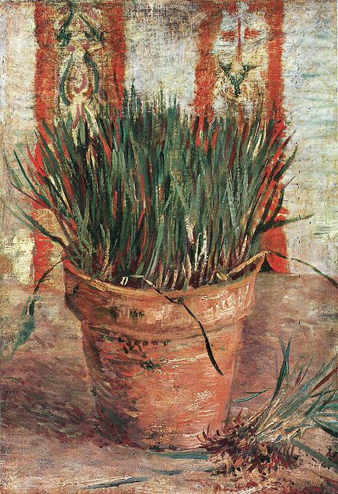 Vincent van Gogh - Flower pot with chives French Impressionism, Artist Van Gogh, Gogh Paintings, Michael Angelo, Vincent Van Gogh Paintings, Arte Van Gogh, Van Gogh Museum, Art Van, Van Gogh Paintings