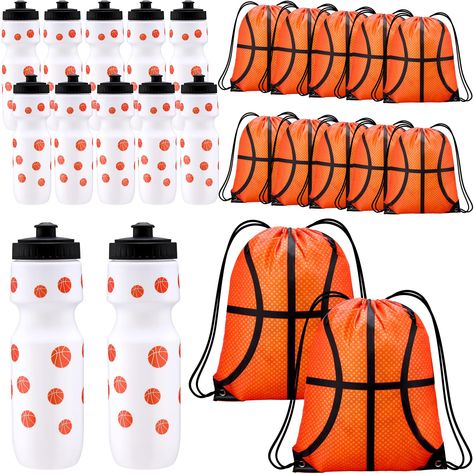 PRICES MAY VARY. Quantity and Size to Meet Your Needs: this package includes 12 basketball water bottles and 12 basketball drawstring bags; The water bottle holds a convenient 24 oz, making it the suitable for workout sessions or even casual outdoor activities; Additionally, with its dimension of 13 x 17 inches, the drawstring bag provides ample space for your belongings, making it a good companion for sports events, gym visits or hikes Trustworthy Quality: the drawstring backpack for adults is Basketball Water Bottles, Team Water Bottles, Basketball Party Favors, Basketball Tumbler, Basketball Team Gifts, Sports Party Favors, Basketball Motivation, Basketball Decorations, Basketball Accessories