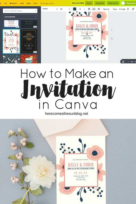 Learn how to create beautiful invitations in Canva with this easy step-by-step tutorial. #graphicdesign #canva #invitations #stationery Kentucky Derby Bridal Shower Invitations, Wine Bridal Shower Invitations, Couples Bridal Shower Invitations, Tea Party Bridal Shower Invitations, Bridal Shower Invitation Wording, Bridal Shower Invitations Free, Tropical Bridal Shower Invitations, Beach Bridal Shower Invitations, Fiesta Bridal Shower Invitations