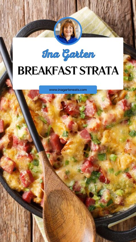 Ina Garten Breakfast Strata Bacon And Cheese Breakfast Strata, Breakfast For 8 People, Breakfast Recipes With Sourdough Bread, Ina Garden Brunch Recipes, Ina Garten Brunch Recipes, Ina Garten Breakfast Recipes, Strata Recipes Breakfast Overnight, Sourdough Bread Breakfast Recipes, Baked Egg Recipes For Breakfast