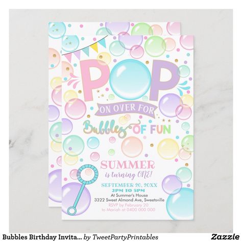 Bubble Party Theme, Bubbles Birthday Party, Bubble Invitations, Bubble Birthday Parties, Bubble Birthday, Bubble Party, 1st Birthday Themes, Girl Birthday Themes, Birthday Invitations Girl