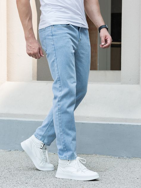 Light Blue Jeans Outfit Men, Light Colored Jeans Outfit, Blue Jeans Outfit Men, Light Color Jeans, Plain Jeans, Light Blue Pants, Jeans Outfit Men, Blue Jean Outfits, Men Jeans Pants