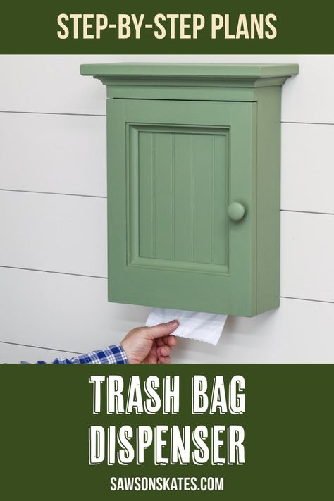 Diy Trash Bag Dispenser, Trash Bag Storage Ideas, Work Nook, Timber Crafts, Trash Bag Dispenser, Wood Trash Can, Dispenser Diy, Garbage Bag Holder, Diy Cabinet Doors