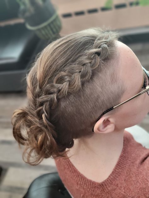 Braided Hairstyles Undercut, Undercut Hair Updos, Wedding Undercut Hairstyles, Wedding Hair Undercut, Formal Undercut Hairstyles, Wedding Hairstyles With Undercut, Updo For Undercut Hair, Wedding Hair With Undercut, Braided Bun With Undercut