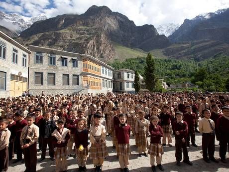 Students attend the morning assembly at Hasegawa Memorial Public School and College in Karimabad, Pakistan. School Assembly, Morning Assembly, Earth And Solar System, Hunza Valley, School Assemblies, Shangri La, Education System, Public School, Pollution