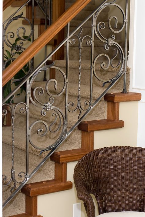 Projects - Custom iRon works درابزين السلم, Wrought Iron Stair Railing, Wrought Iron Handrail, Wrought Iron Staircase, Step Railing, Iron Handrails, Staircase Railing Design, Iron Stair Railing, Iron Staircase