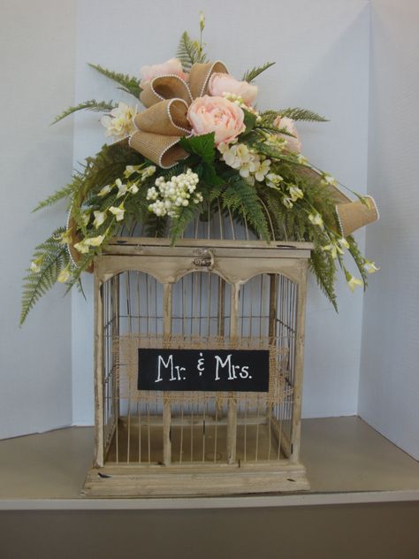 Bird Cage Card Box Wedding, Birdcage Wedding Card Holder, Bird Cage Card Holder Wedding, Birdcage Wedding Decor, Floral Birdcage, Wedding Card Basket, Diy Wedding Reception Decorations, Birdcage Card Holders, Birdcage Wedding