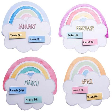 Rainbow Birthday Charts For Classroom, Rainbow Birthday Classroom Display, Rainbow Birthday Wall Classroom, Rainbow Birthday Chart, Childcare Birthday Display, Class Birthdays Display, Birthdays Classroom Display Ideas, Rainbow Birthday Board Classroom, Classroom Birthday Display Ideas