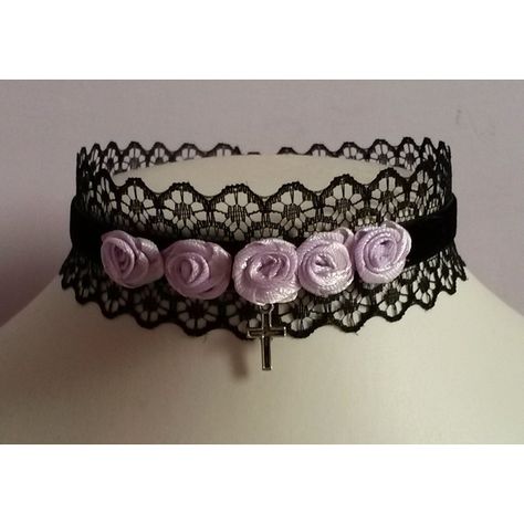 Black Pastel Goth choker lilac roses lace velvet necklace cross collar... ($7.74) ❤ liked on Polyvore featuring jewelry, necklaces, black, choker, velvet choker, cross choker necklace, rose necklace, gothic necklace and choker necklace Accesorios Dark, Pastel Goth Choker, Black Lace Necklace, Gothic Choker Necklace, Black Cross Necklace, Ribbon Choker Necklace, Diy Choker, Cross Choker Necklace, Black Pastel