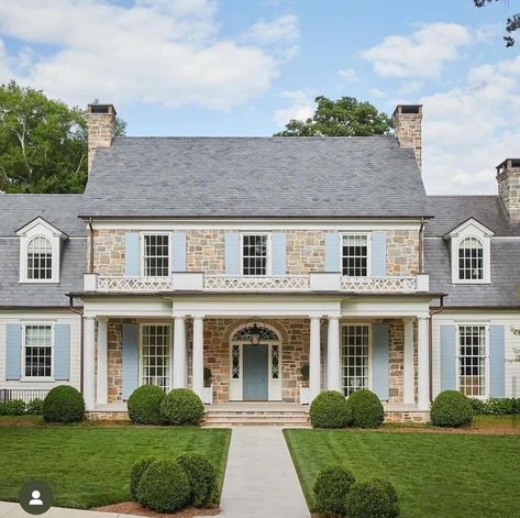 Colonial Brick House Exterior, Brick Colonial House, Stone House Revival, Colonial Revival House, Traditional Home Magazine, Shingle House, Colonial Farmhouse, Colonial Revival, Exterior Stone