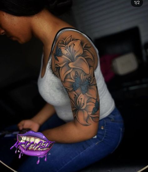 Arm Tattoos For Black Women, Tattoos For Black Women, Tattoo Ideas For Female, Cute Shoulder Tattoos, Arm Tattoos Black, Cover Up Tattoos For Women, Arm Sleeve Tattoos For Women, Quarter Sleeve Tattoos, 16 Tattoo